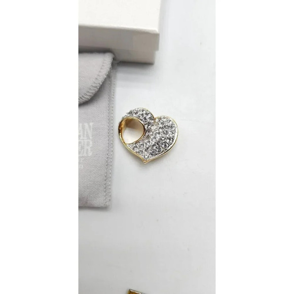 Nolan Miller Paved Clear Rhinestone Sliding Heart Pendant Gold Tone with Box - Picture 2 of 5